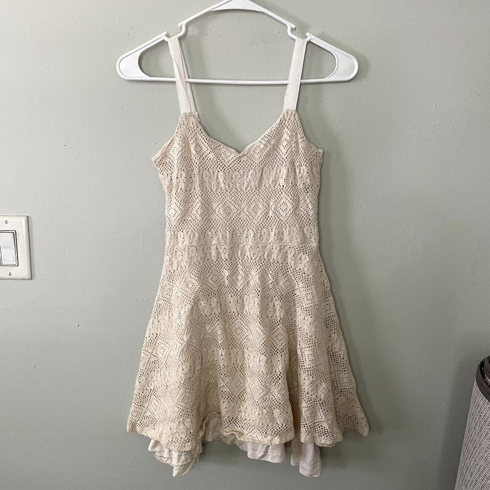 eight sixty white beige lace dress v-neck casual summer cotton circle skirt